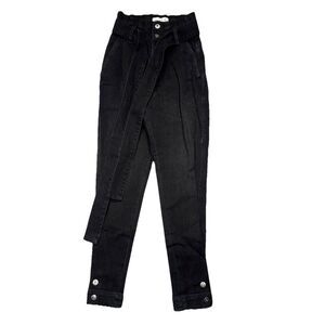 Something Navy June Tie Waist High Waist Ankle Jeans 00 24x26.5 Black Womens NWT